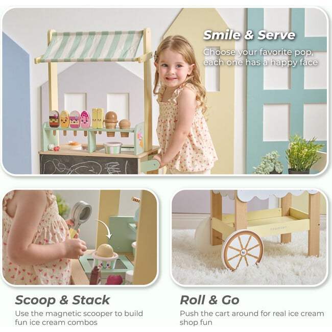 Jolly Pals Wood Ice Cream Stand with 33 Accessories and Chalkboard - Play Kitchens - 3