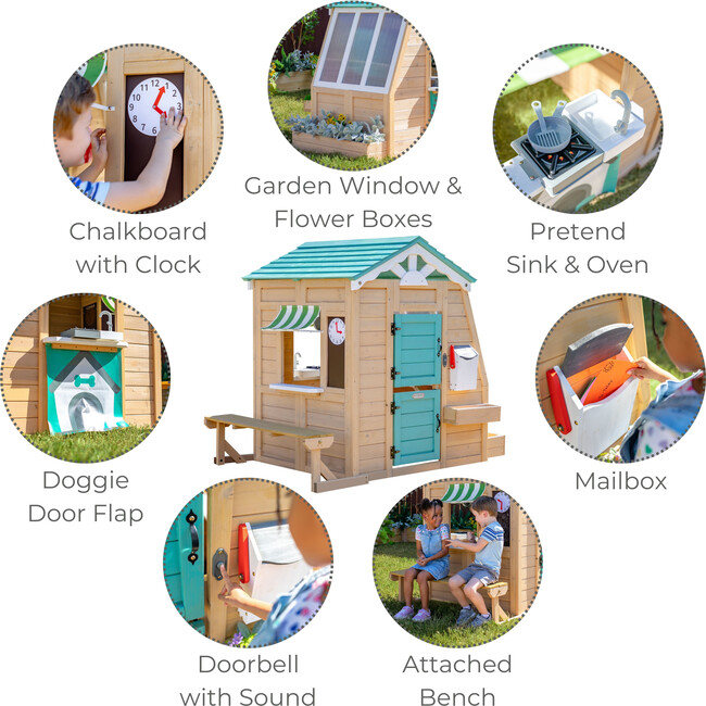 Teamson Kids Gardenia Wooden Playhouse with Large Window & Kitchen, Natural - Playhouses - 3