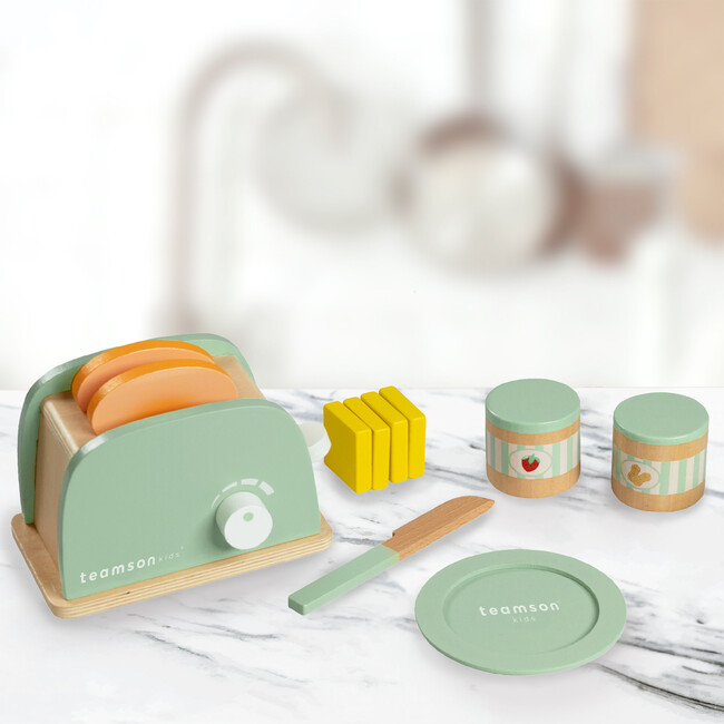 Little Chef Frankfurt Wooden Toaster Play Kitchen Accessories, Green - Play Food - 9