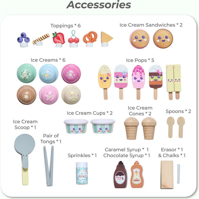 Jolly Pals Wood Ice Cream Stand with 33 Accessories and Chalkboard - Play Kitchens - 4