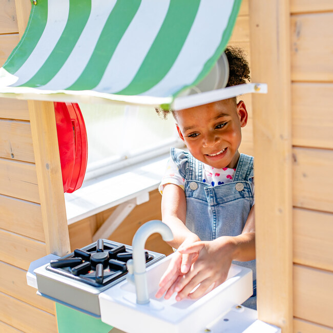 Teamson Kids Gardenia Wooden Playhouse with Large Window & Kitchen, Natural - Playhouses - 6