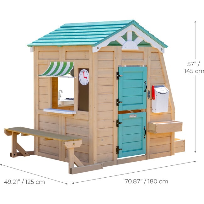 Teamson Kids Gardenia Wooden Playhouse with Large Window & Kitchen, Natural - Playhouses - 7