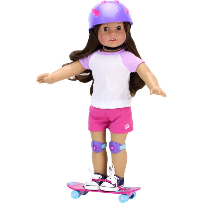 18" Doll Skateboard, Helmet & Knee Pads Set, Blue
