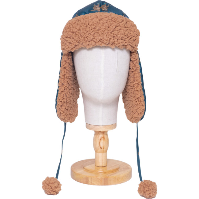 The Cozy Trapper Hat ,Skating Sloths Print with Curry Tan Sherpa Liner & Pompoms