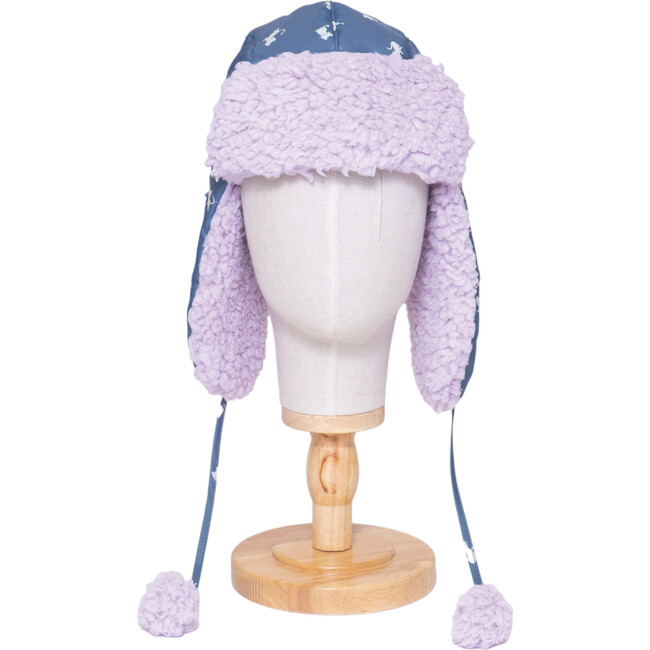 The Cozy Trapper Hat, Kittens Print with Orchid Sherpa Liner & Pompoms