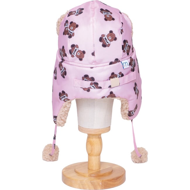 The Cozy Trapper Hat ,Teddy Bears Print with Irish Cream Sherpa Liner & Pompoms - Hats - 3