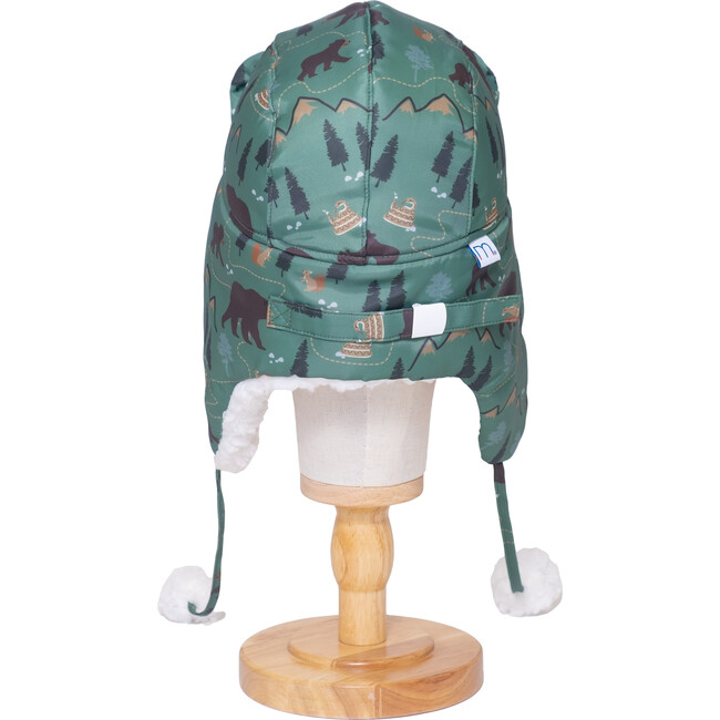 The Cozy Trapper Hat, Camping Trails Print with Coconut White Sherpa Liner & Pompoms - Hats - 3