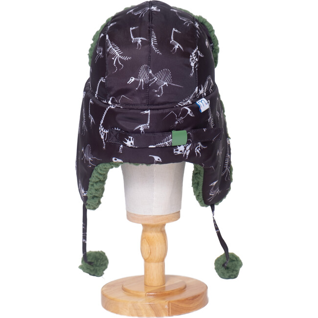 The Cozy Trapper Hat,Dino Bones Print with Katydid Green Sherpa Liner & Pompoms - Hats - 3