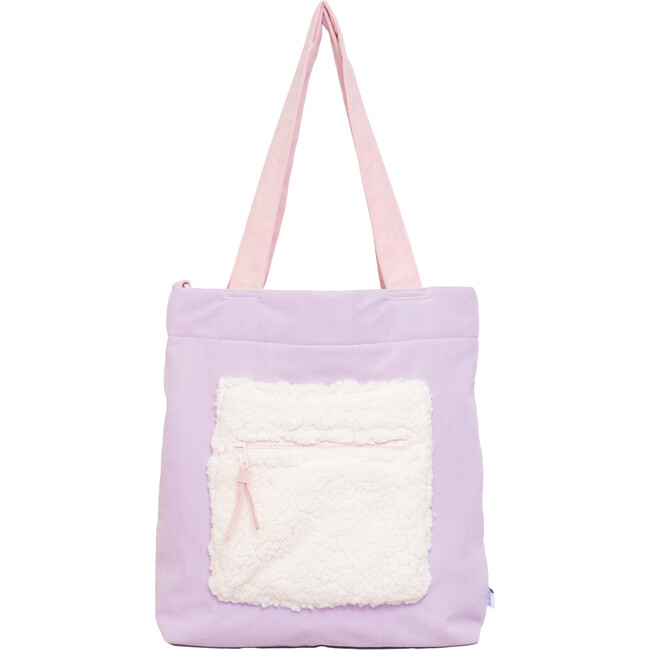 Color Block Tote – Corduroy & Sherpa Bag with Double Pockets + Cozy Coin Purse - Orchid