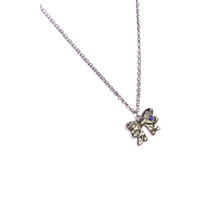 Bow Pendant Necklace Silver