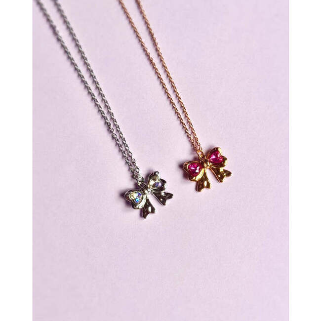 Bow Pendant Necklace Silver