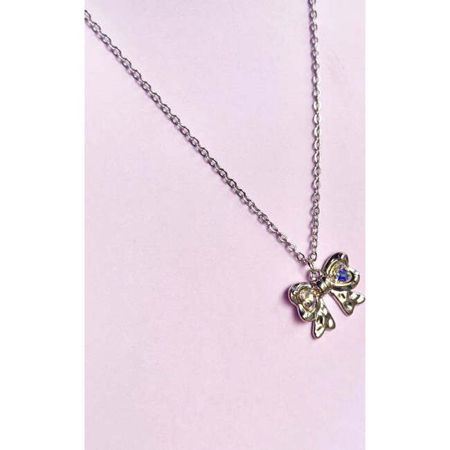 Bow Pendant Necklace Silver - Necklaces - 4