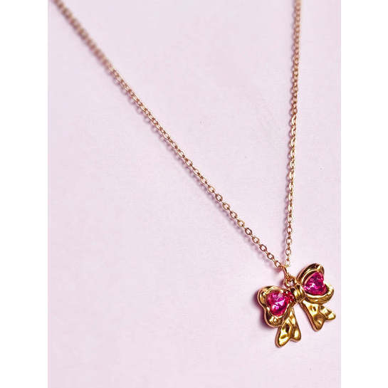 Bow Pendant Necklace Gold - Necklaces - 4