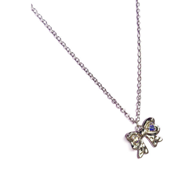 Bow Pendant Necklace Silver