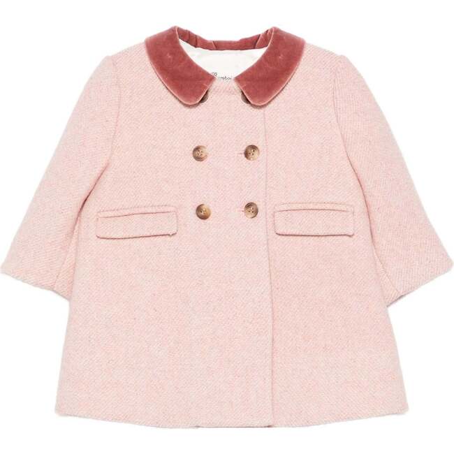 Moka Velvet Collar Baby Pea Coat, Delicate Pink