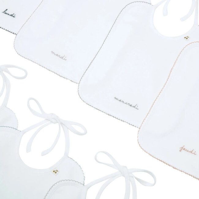 Embroidered Day Of The Week Bibs, Blanc