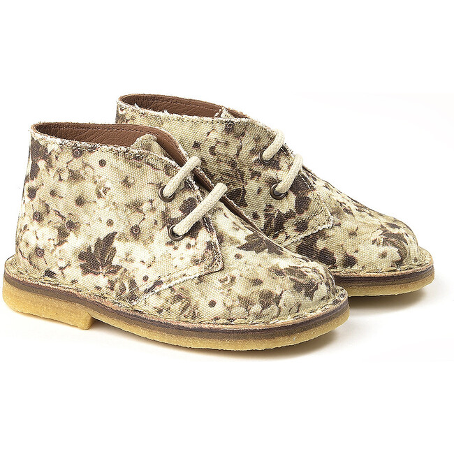 Floral Canvas Lace-Up Desert Boots, Beige