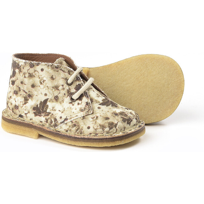 Floral Canvas Lace-Up Desert Boots, Beige