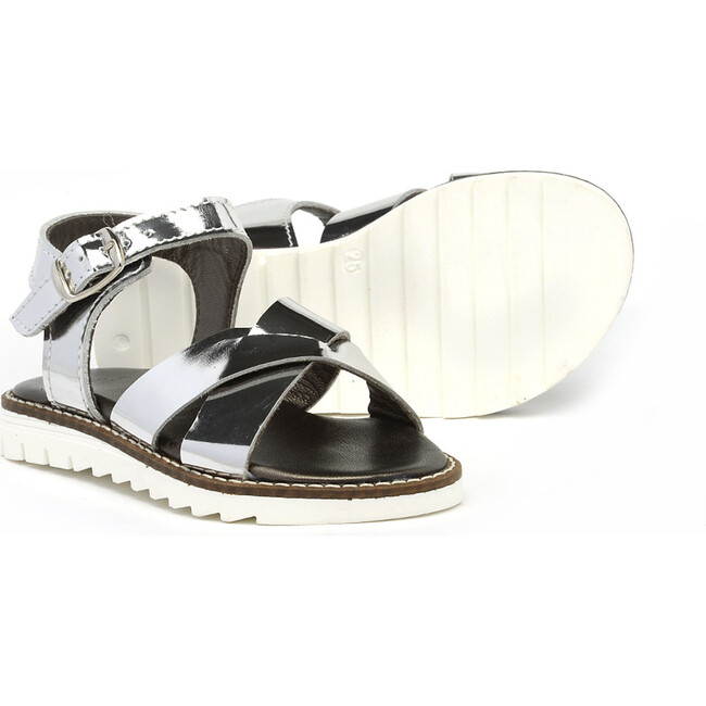 Crossover Band Sandals, Silver