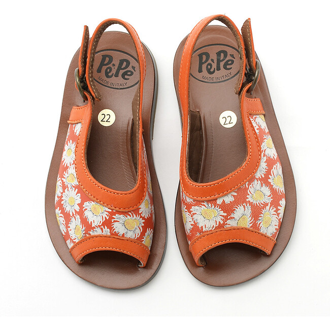 Daisies Buckle Strap Leather Sandals, Orange - Sandals - 3