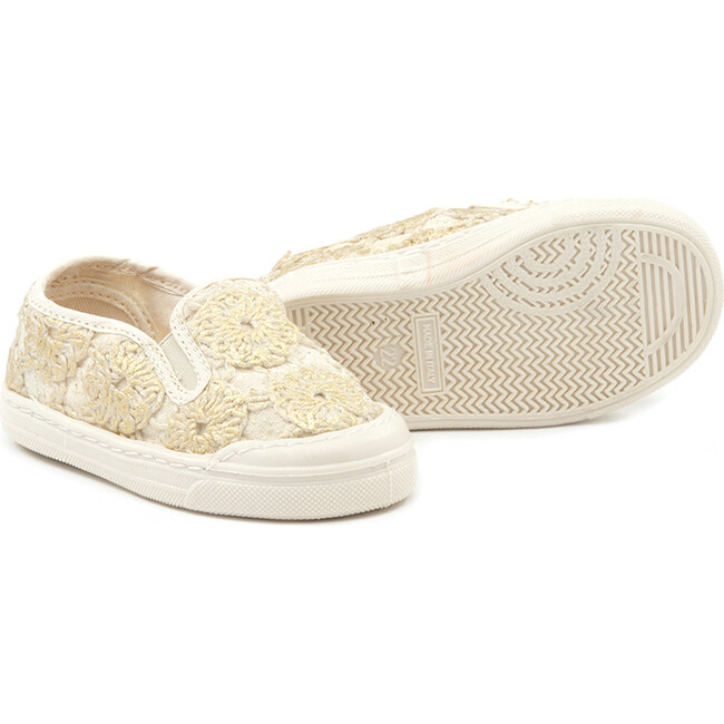 Luka Floral Embroidered Slip Ons, Cream