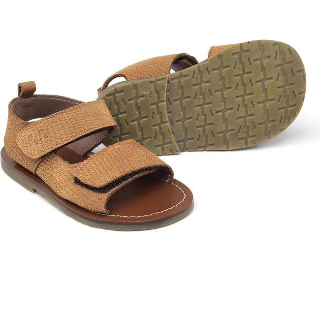 Double Velcro Strap Leather Sandals, Brown