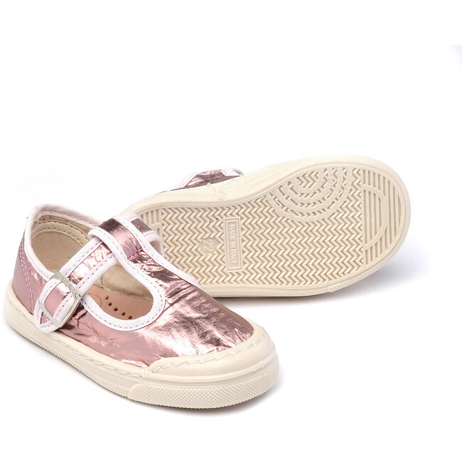 Button Strap Slip Ons, Metallic Pink