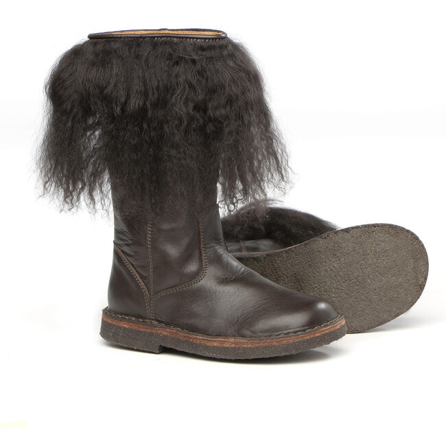 Brown Leather Boots With Fur Details