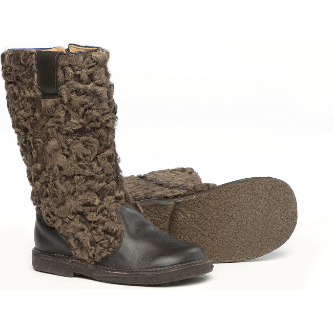 Sheepskin Details Boots, Dark Borwn