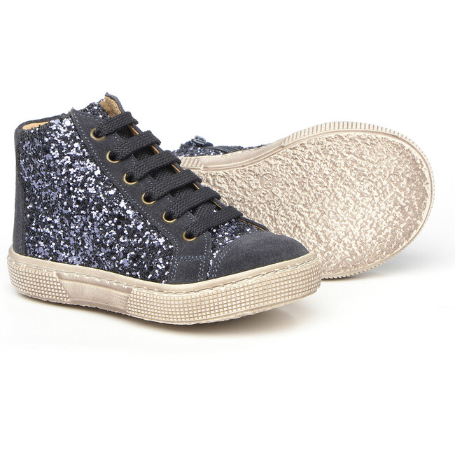 Lace-Up Sneakers, Glitter Navy