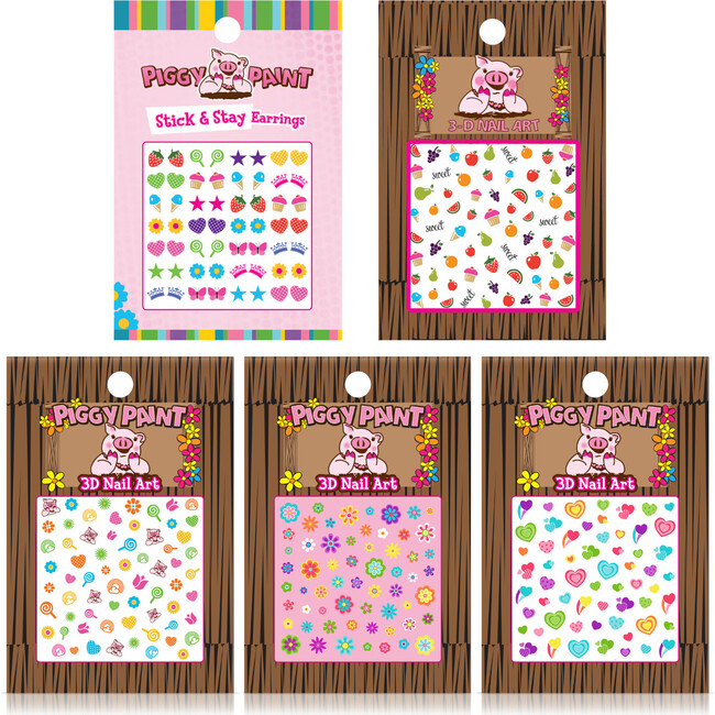 5 Nail Art Party Pack, Heart, Blossom, Flower, Earrings & Sweetie