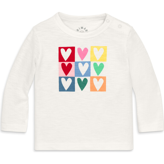 Baby Long Sleeve Rainbow Candy Hearts Tee, Ivory Block Hearts