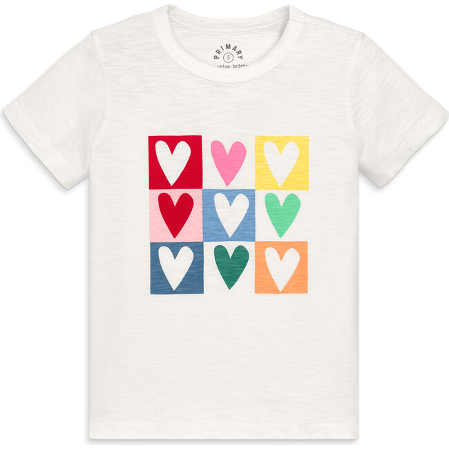 Kids Rainbow Candy Hearts Tee, Ivory Block Hearts