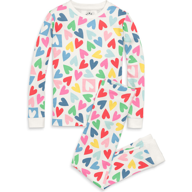 Kids Organic Long Sleeve Pj Set In Rainbow Candy Hearts