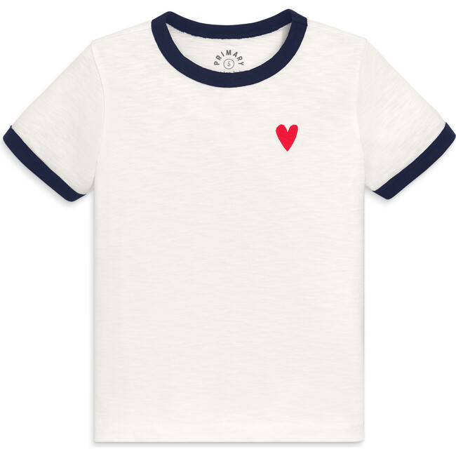 Kids Embroidered Heart Ringer Tee, Ivory