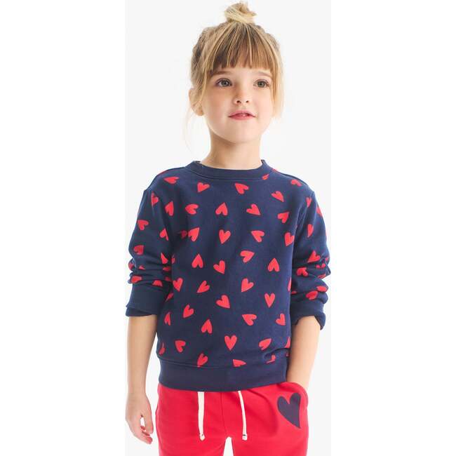 Kids Sweatshirt In Confetti Hearts, Navy Mini Lollipop Hearts