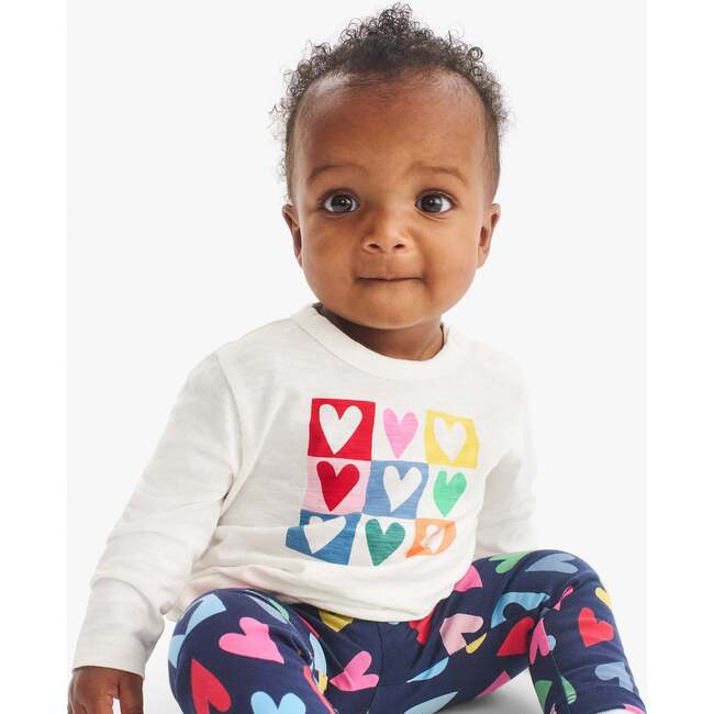 Baby Long Sleeve Rainbow Candy Hearts Tee, Ivory Block Hearts