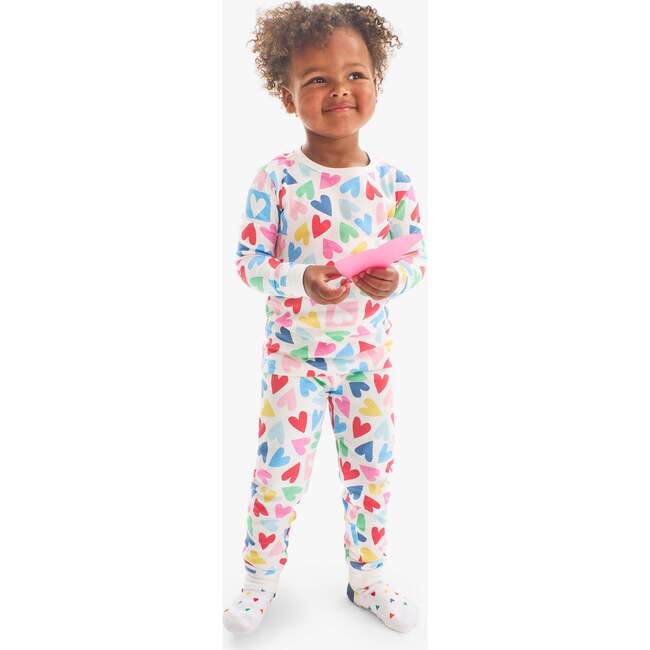 Kids Organic Long Sleeve Pj Set In Rainbow Candy Hearts