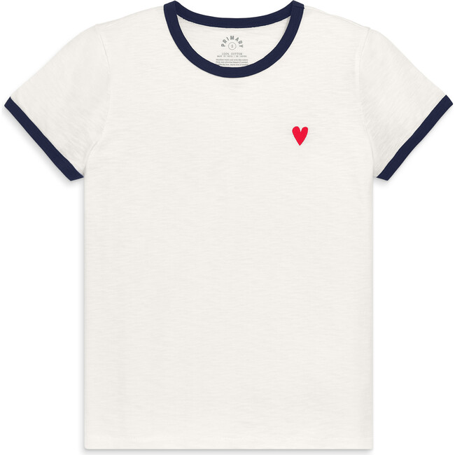 Adult Embroidered Heart Ringer Tee (Women's Fit), Ivory