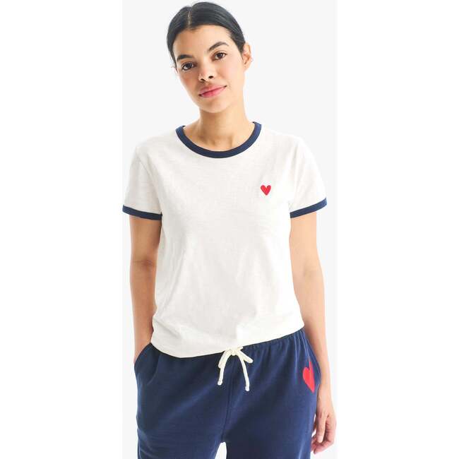 Adult Embroidered Heart Ringer Tee (Women's Fit), Ivory