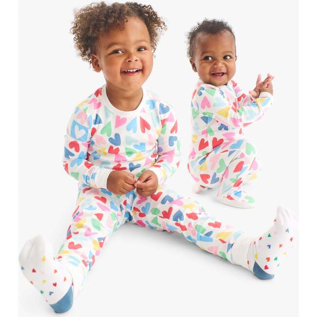 Kids Organic Long Sleeve Pj Set In Rainbow Candy Hearts - Pajamas - 3