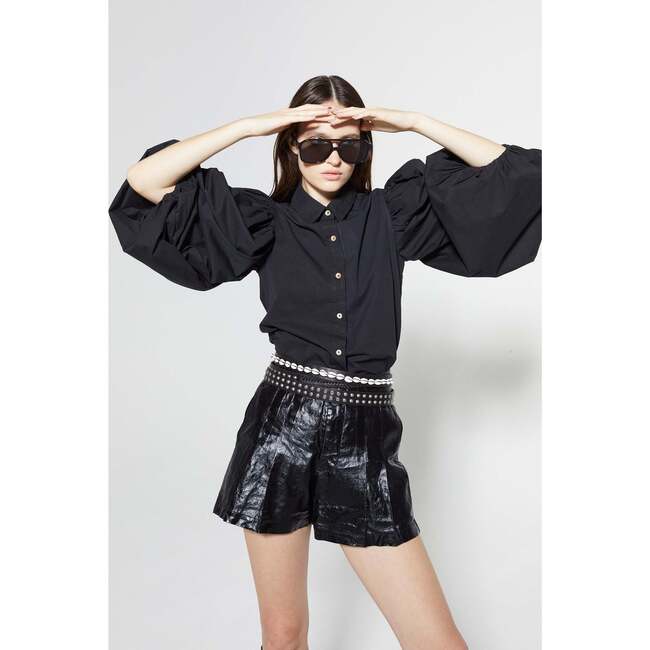 Frida Metallic Linen Shorts, Black Metallic