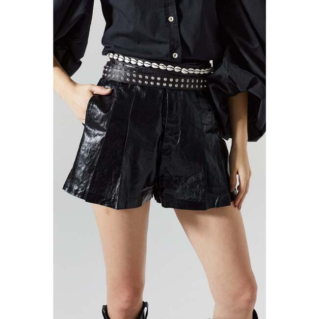 Frida Metallic Linen Shorts, Black Metallic