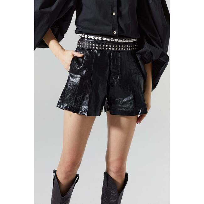 Frida Metallic Linen Shorts, Black Metallic - Shorts - 3