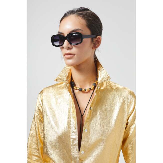 San Marino Metallic Linen Shirt, Gold - Blouses - 3