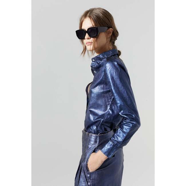 Frida Metallic Linen Shorts, Dark Blue Metallic Dark Blue