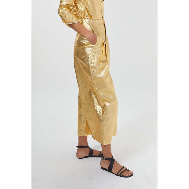 Culotte Metallic Linen Pants, Gold
