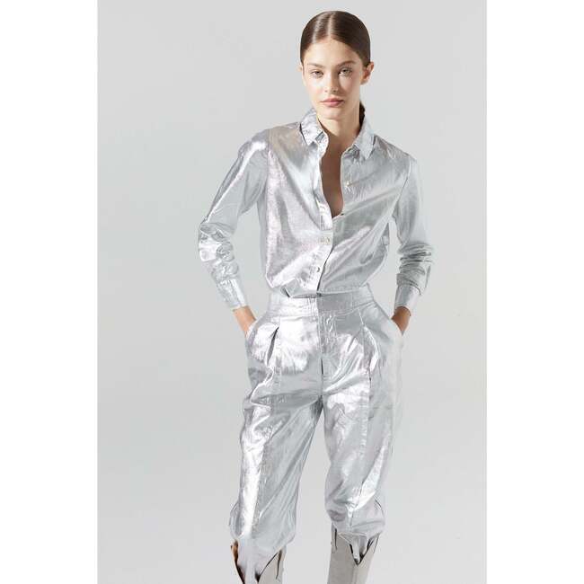 San Marino Metallic Linen Shirt, Silver Metallic