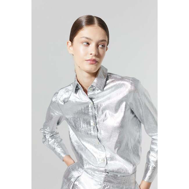 San Marino Metallic Linen Shirt, Silver Metallic
