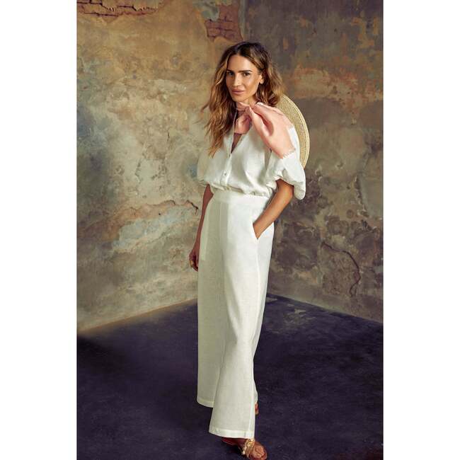 Bubble Linen Shirt, Off White - Blouses - 3